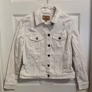 Red Star Distressed White Denim Jacket